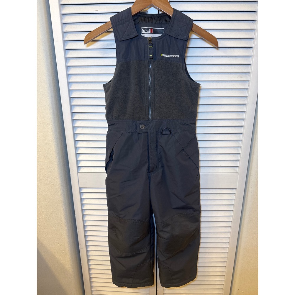 32 Degrees Weatherproof Kids Snow Bibs Gray Fleece Lined Insulated Coveralls 6